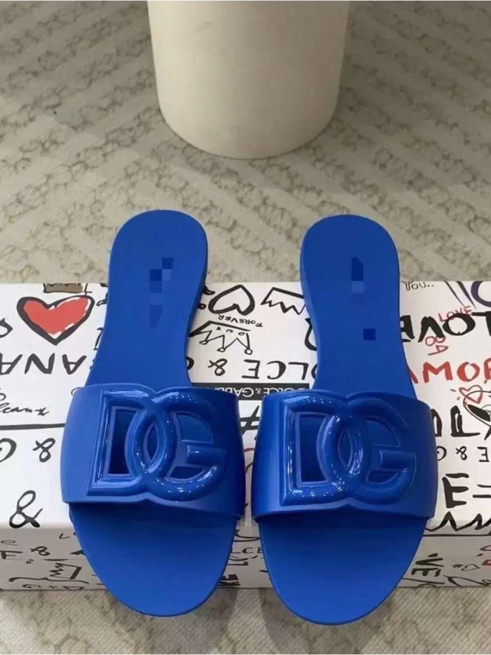 Dolce & Gabbana Royal Blue DG Logo Slide Sandals
